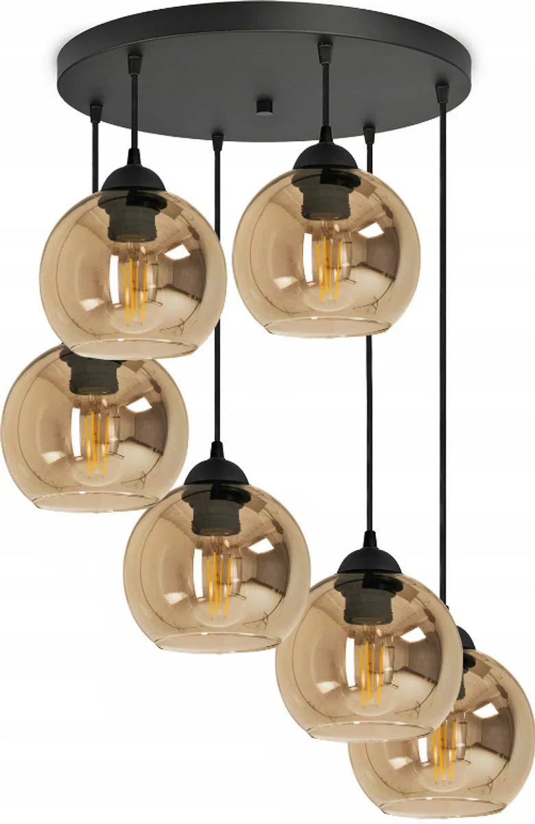 Hanglamp Bollamp - Glass Serie - 6-lichts - Amber - 6 bol