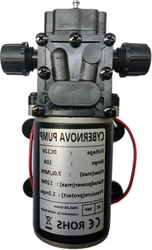 High Pressure Diaphragm Pump - 12V 7L/min 174 PSI - Self-priming - Camping/Boat/Landscaping/Vehicle/Caravan - Cleaning/Spraying