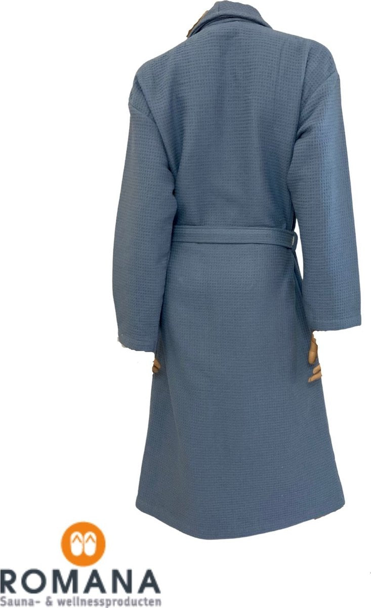 Romana Products Wafel - Badjas Gevoerd - Kamerjas - Ochtendjas - Denim Blauw - Maat L - Luxe Wellness - Comfortabel en Stijlvol