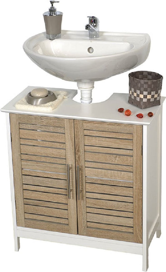 Washbasin base cabinet with recess Stockholm - White/Brown