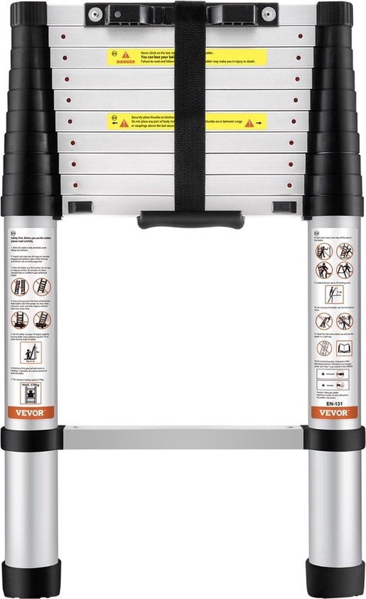 Vouwladder Telescopisch Uitschuifbaar draagvermogen 170kg - Telescopische Vouwladder 3.2m - Telescopische Ladders - Soft Close - Werkhoogte 3,8 m - Soft Close - Aluminium - Vouwtrap - Vouw ladder - Steigerladder