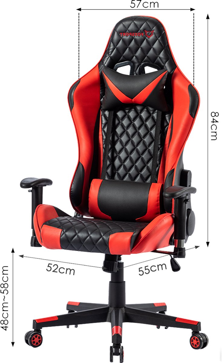 Seven Comfort - Game Stoel - Gaming Stoel - Gaming Chair - Zwart - Bureaustoel Met Nekkussen & Verstelbaar Rugkussen - Instelbare Zithoogte