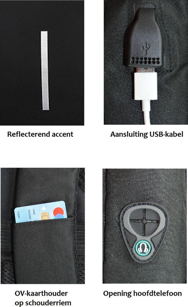 Anti-diefstal rugzak / 40x28x14cm (20l)/ 15,6 inch laptop / USB-oplaadpoort / zwart / powerbank (20mAh)
