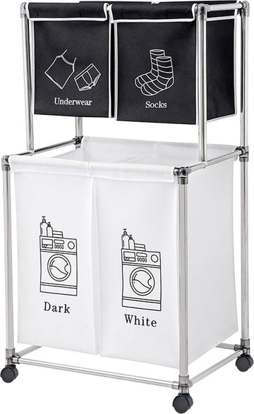 Wasmand 4 vakken, 200 liter wasbox met wielen, opvouwbare wasmand groot, wassorteerder Wassorteersysteem Wasmand voor wasruimte, slaapkamer, kinderkamer