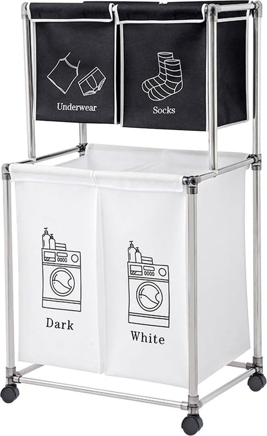 Laundry basket with 4 compartments, 200 liter laundry box with wheels, foldable large laundry basket, laundry sorter Laundry sorting system Laundry basket for laundry room, bedroom, nursery