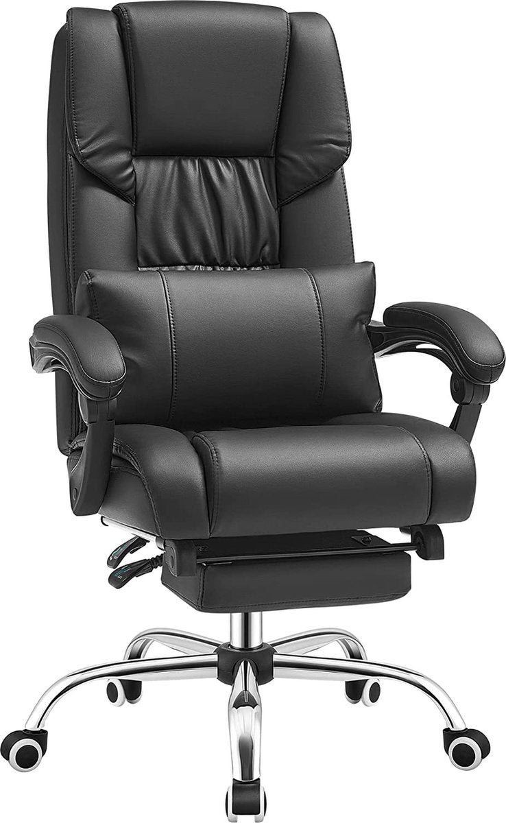 Office chair with footrest and lumbar cushion, faux leather, black, 67 x 66 x 116 cm