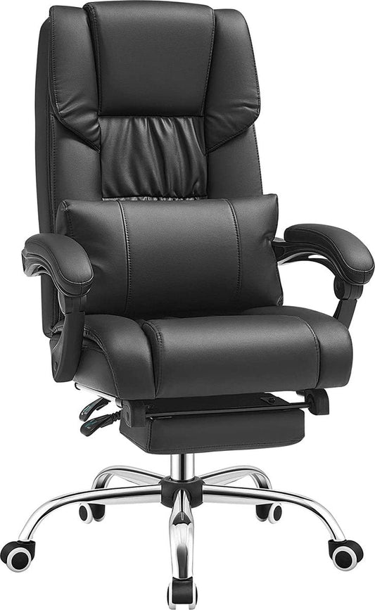 Office chair with footrest and lumbar cushion, faux leather, black, 67 x 66 x 116 cm