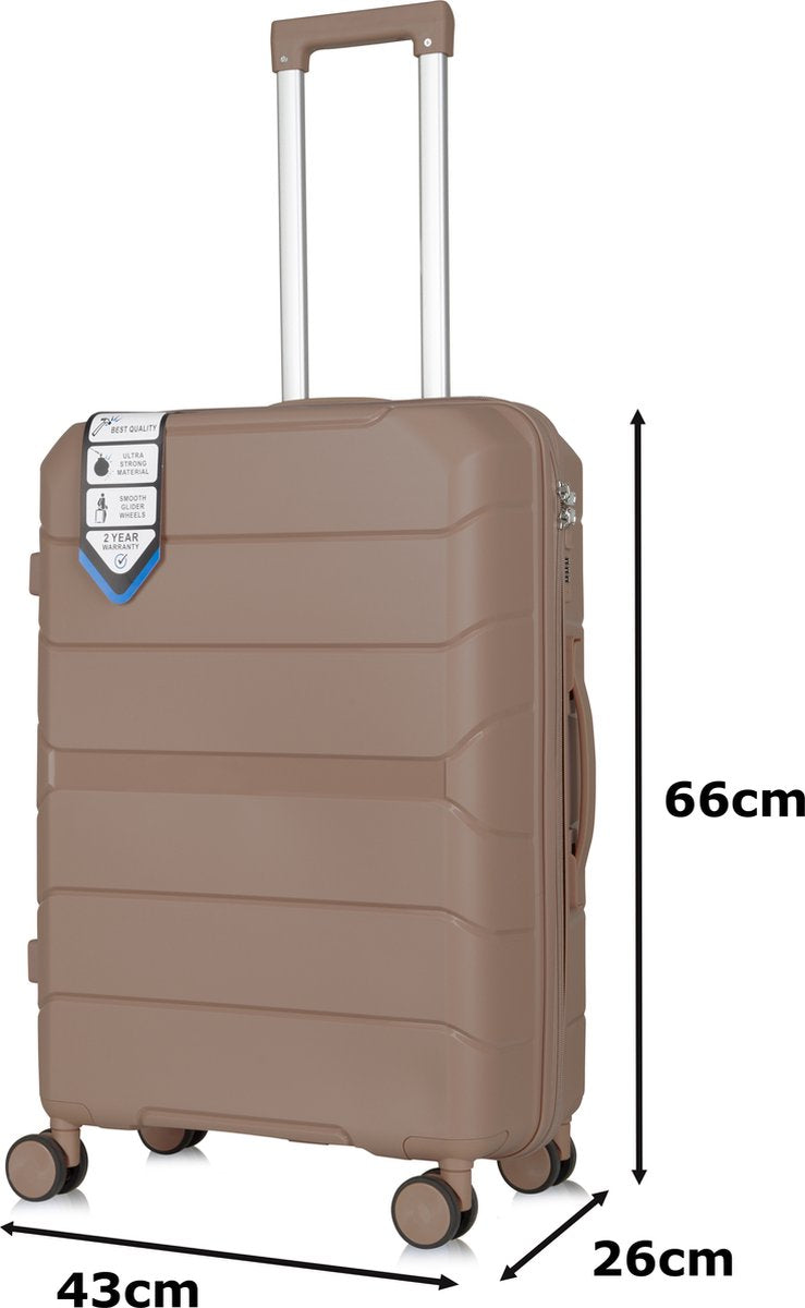 Traveller Set 2xM Reiskoffers 24" - 65L - Lichtgewicht Harde Koffers - Lichtbruin - Met Ingebouwd TSA Slot - Voor Vakanties en Weekendtrips