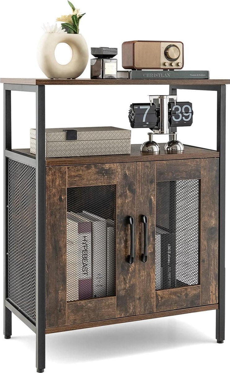 Bar cabinet with storage rack, wine bar cabinet, liquor cabinet with removable bottle holder and glass holder, industrial buffet cabinet for the kitchen