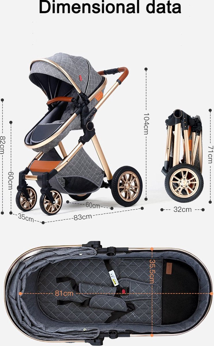 Luxury multi-functional 3-in-1 stroller - Quality buggy - Foldable pushchair - Khaki