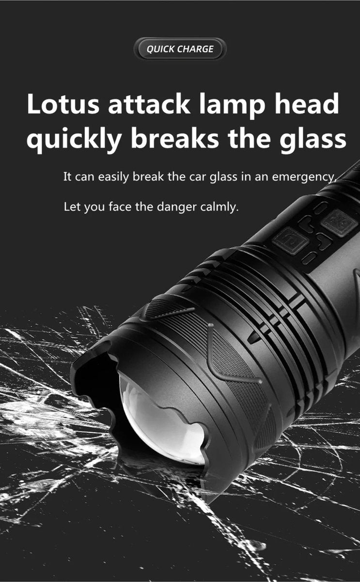Bolmans - Zaklampen - Zaklamp - Maglite - LED Zaklamp - Zoom - 1500M Bereik - 100W - Oplaadbaar - Waterdicht - Militaire Zaklamp