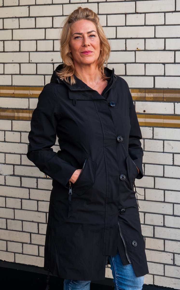 Long women's in-between jacket - Water-repellent & tailored - Black - Size 40