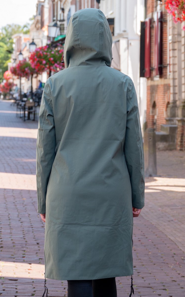 Long women's in-between jacket - Water-repellent & tailored - Sea green - Size 38