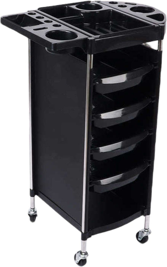 Hairdressing Trolley - Black - 4 Drawers - Wheeled Trolley - Trolley for Hairdressers and Beauticians