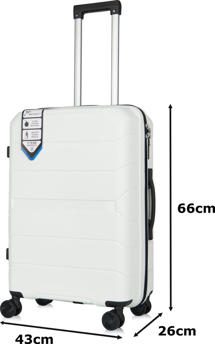 Traveller M-Series Reiskoffer 24' - 65L - 66x43x26 cm - Lichtgewicht Harde Koffer - Wit - Met Ingebouwd TSA Slot - Ideaal voor Vliegtuig en Vakanties