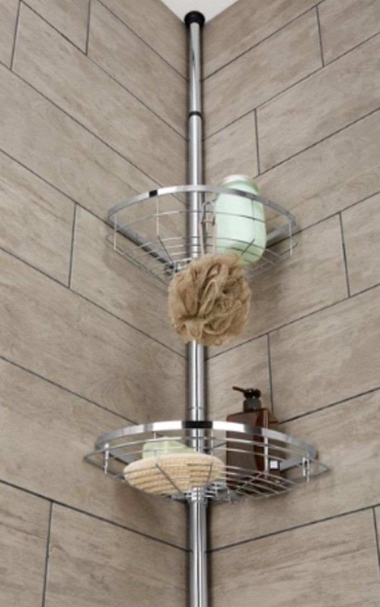 Telescopic stainless steel shower rack - height adjustable - bathroom rack - 3 baskets