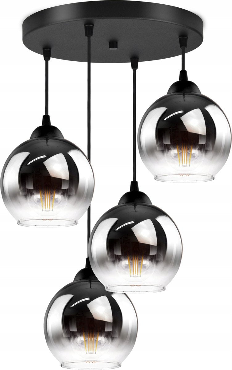 Industrial Pendant Lamp for Living Room, Dining Room - 4-light spheres - Smoke Graphite Glass
