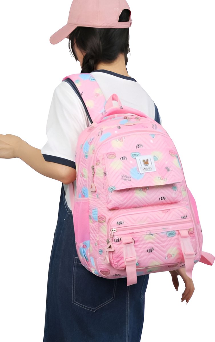 E-Shop4u - Schooltas - Nieuwe Schattige Aardbei Rugzak-Hoogwaardig Nylon-Geschikt voor 16 inch laptops-Schattig Roze-Duurzaam en Waterafstotend