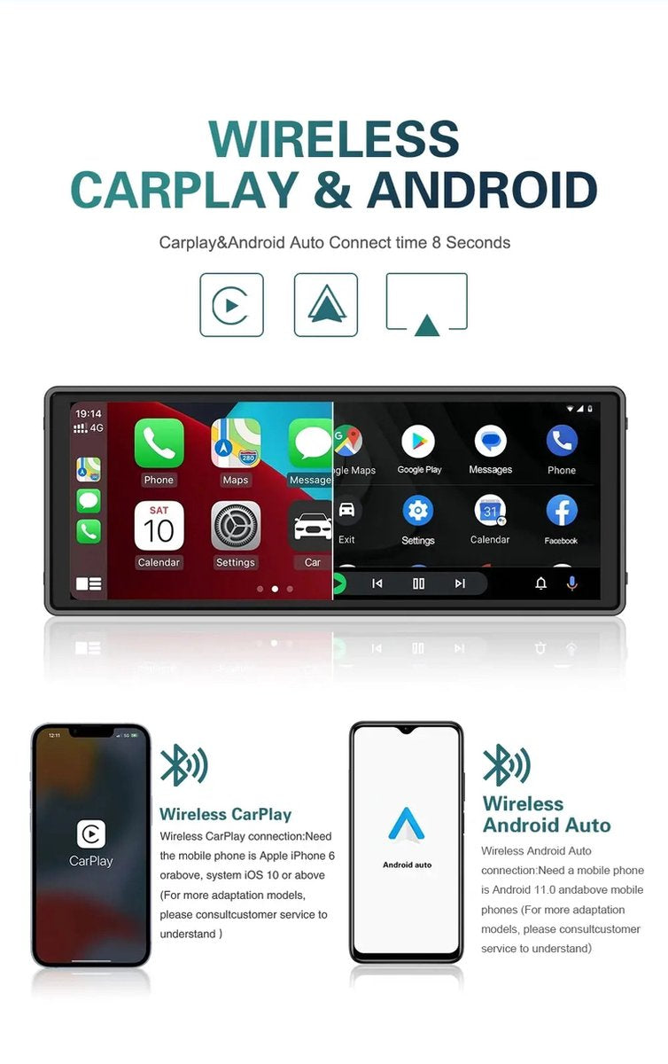 Carplay Scherm - Touchscreen - Navigatiesysteem Auto - Voor Apple & Android - Universeel - Carplay Draadloos - Multimedia Autoradio - 10,26 INCH