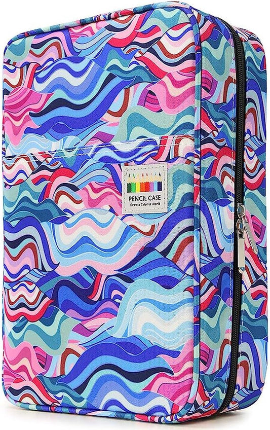 Large Pencil Case with 300 Slots - Large Capacity Colored Pencil Holder Organizer Pen Bag Multi-Layer Holder for Prismacolor Colored Pencils & Gel Pens by YOUSHARES (Geometric Blue)