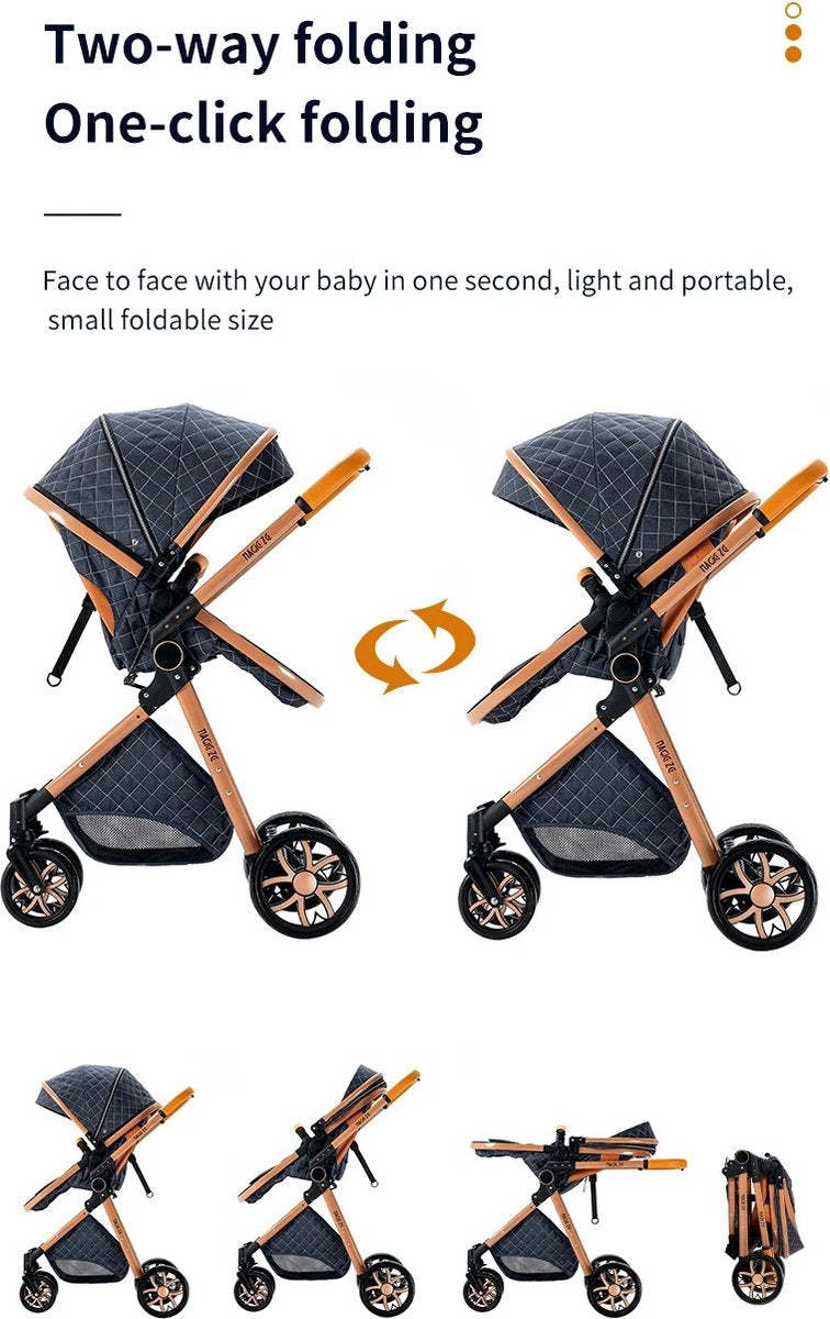 Luxe Multifunctionele 3-in-1 Combikinderwagen - Kwalitatieve Buggy - Opvouwbare Wandelwagen - Maxi Cosi stijl - Incl. Autostoel - Blauw