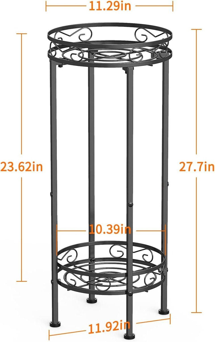 Plantentafel 2-laags hoge metalen plantenstandaard voor binnen - plantenstandaarden bloemstandaard bloempot displaystandaard tuinterras zwart 70x30cm plantentafel
