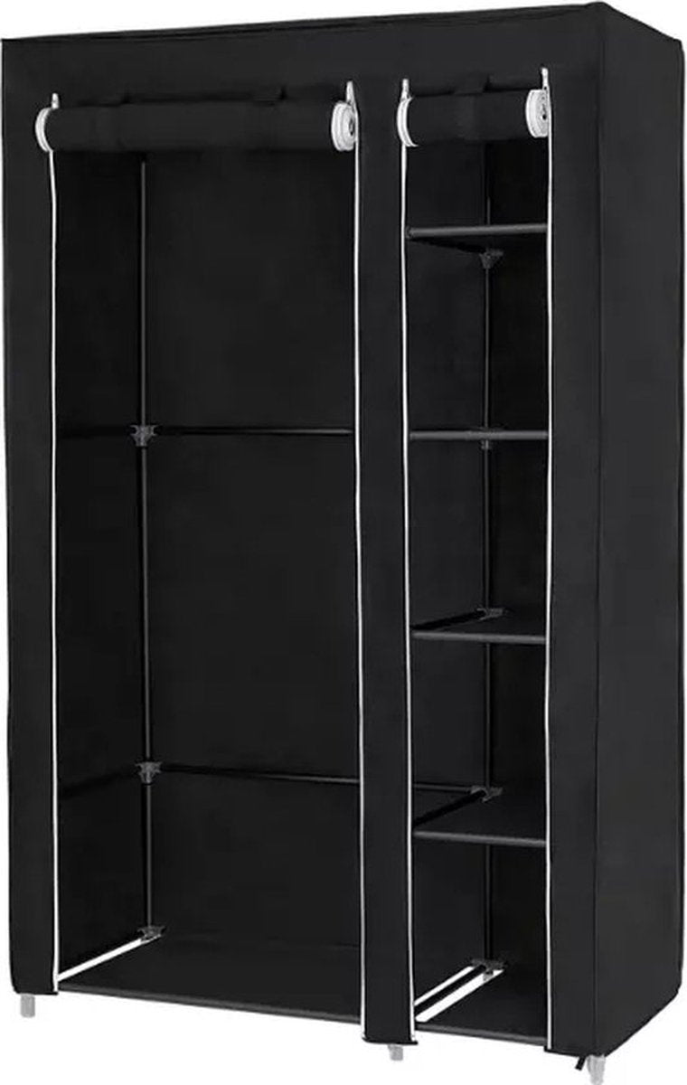 LG Life's Green Opvouwbare Kleerkast – 110x45x175CM – Kledingrek met 5 Legplanken en Ophangstang – Stoffen Kledingkast – 140KG Draagvermogen – Zwart