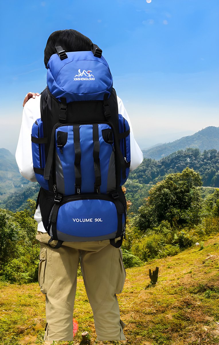 E-Shop4u® - 90L - Backpacks - Rugzak - Waterdichte - Wandelen - Camping - Rugzak - Blauw - Regenhoes - Outdoor - Klimmen - Trekking - Heren - Dames - 90 Liter - Backpack Organizer