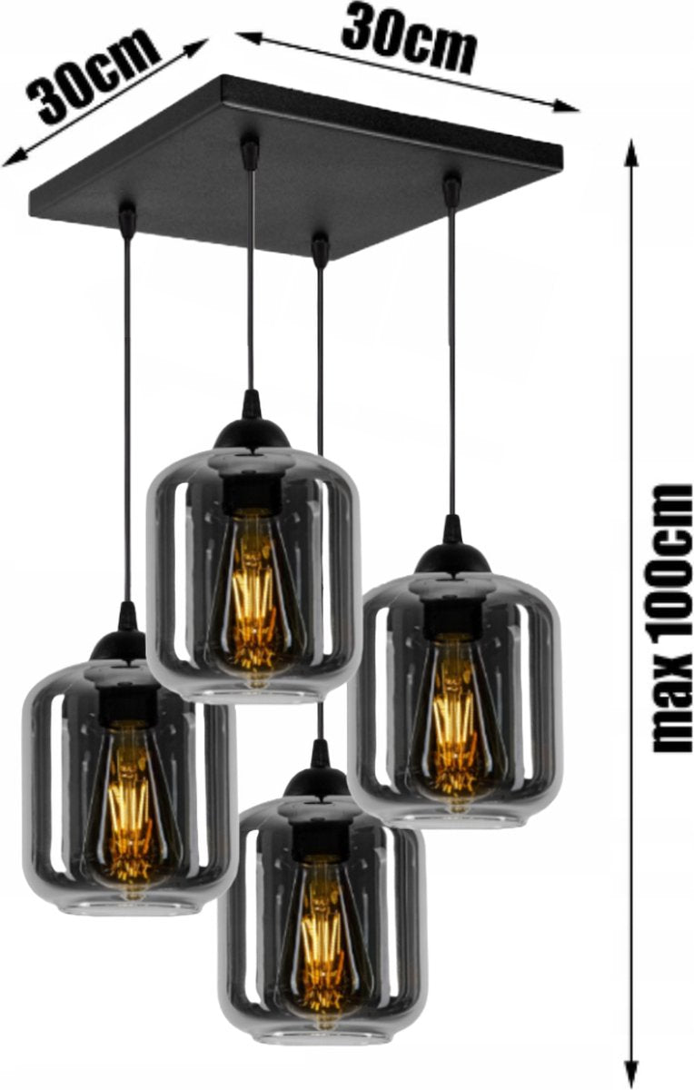 Industrial Pendant Lamp Smoke Glass / Black - 4-lights - Glass - Pendant Lamps Dining Room, Bedroom, Living Room