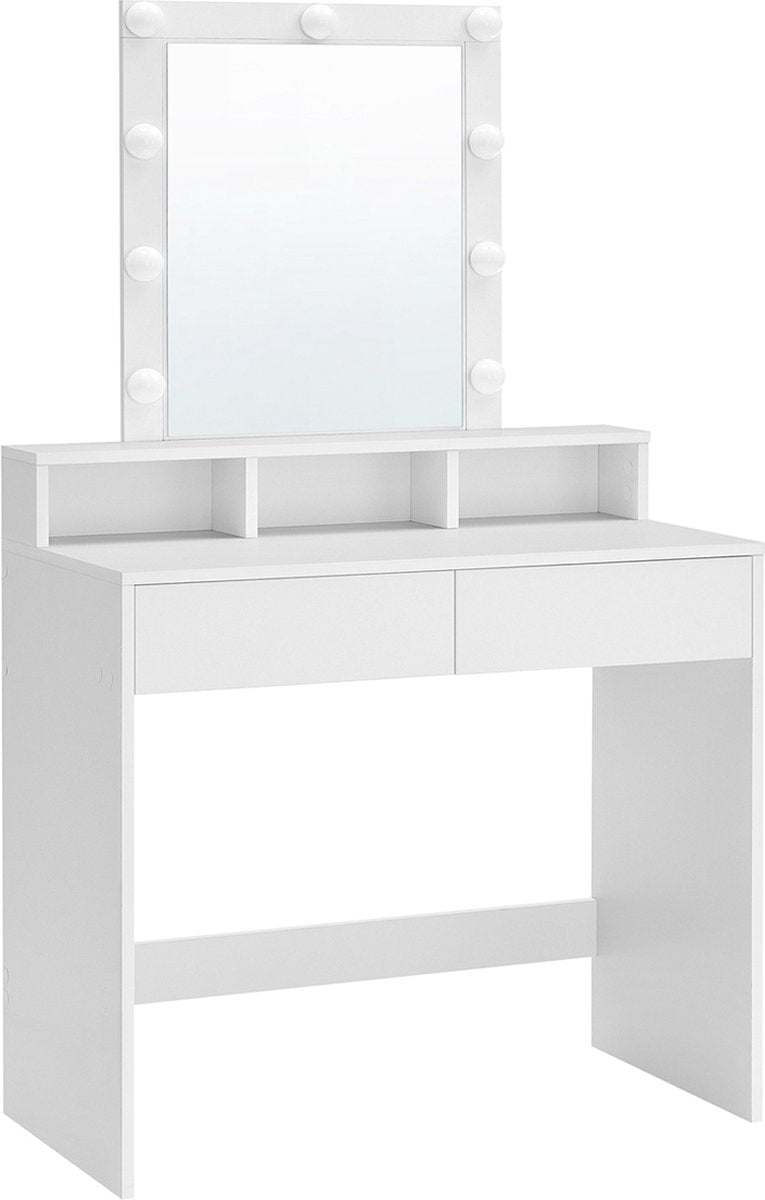 Blinky Kaptafel - Kaptafel met spiegel - make-uptafel - make-uptafel - kaptafel met spiegel en gloeilampen - met 2 lades en 3 open vakken - Wit