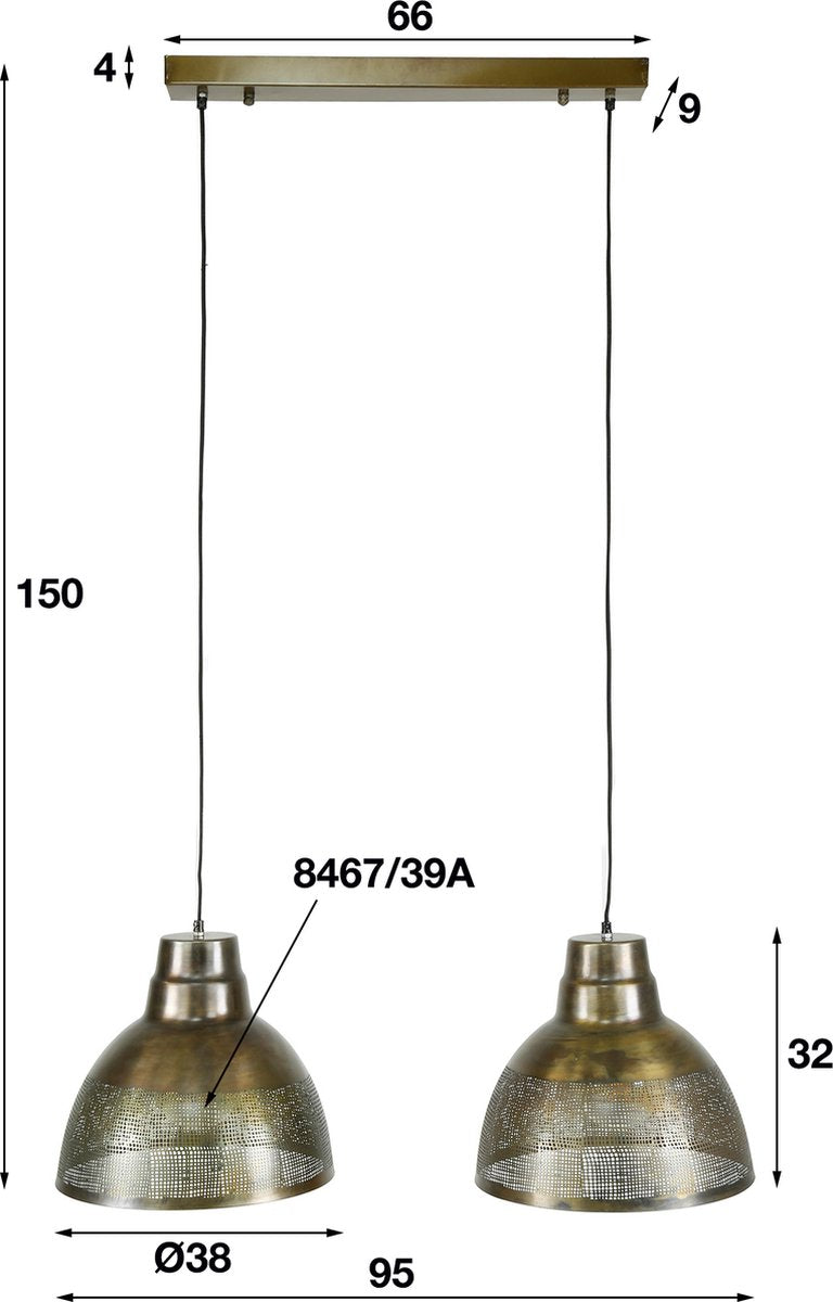 Hanglamp Screen | 2 lichts | Ø38 | 150 cm | metaal | brons / bruin | eettafel / woonkamerlamp | sfeervol / warm licht | modern / landelijk design