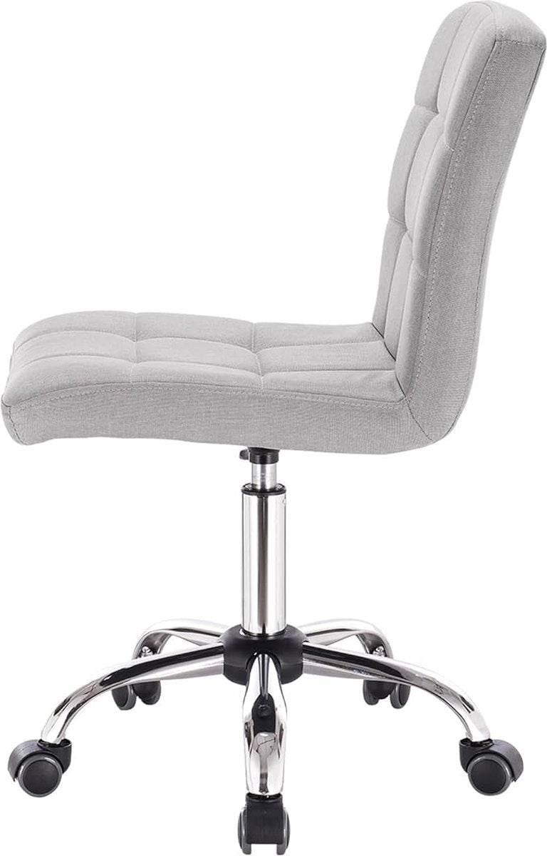 Swivel office chair with ergonomic design, height adjustable and 360-degree rotatable. Suitable for office, study, or bedroom. Linen upholstery in light gray.