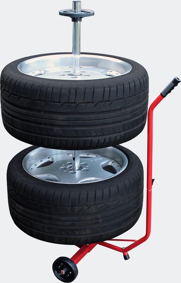 Mobile Rim Tree - Rim Tree with Brake - Rim Stand - Tire Stand - Mobile - Red - Store Winter Tires
