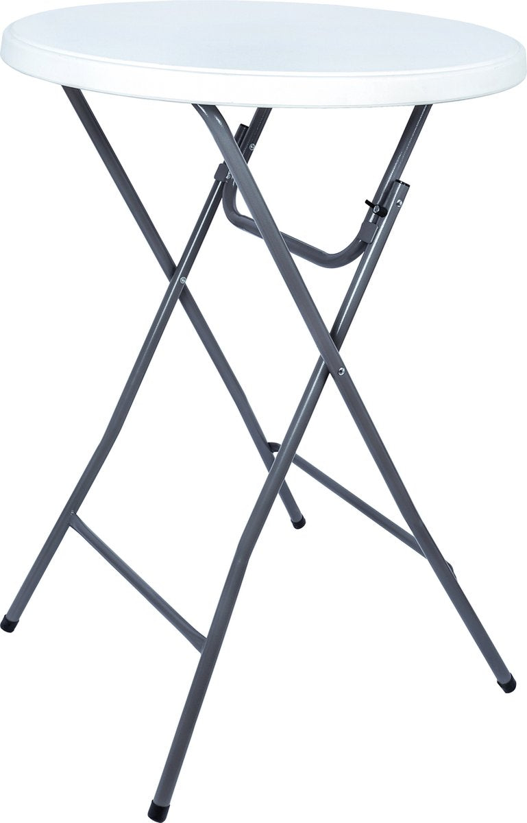 BRASQ Standing Table White/Grey ø80 x 110 cm - Bar table - Folding table - Foldable plastic and metal for indoor and outdoor use