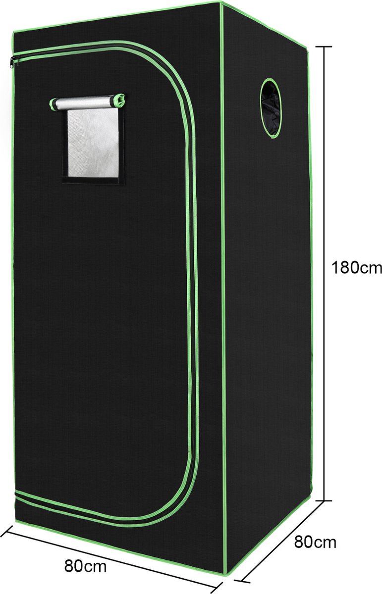 Kweektent in huis - 80 x 80 x 180 cm - Growtent Binnen - Growbox om Planten te Kweken - Zwart&Groen - 2-in-1 Kweekkast - Planten Dark Room - Greenhouse - Waterdicht