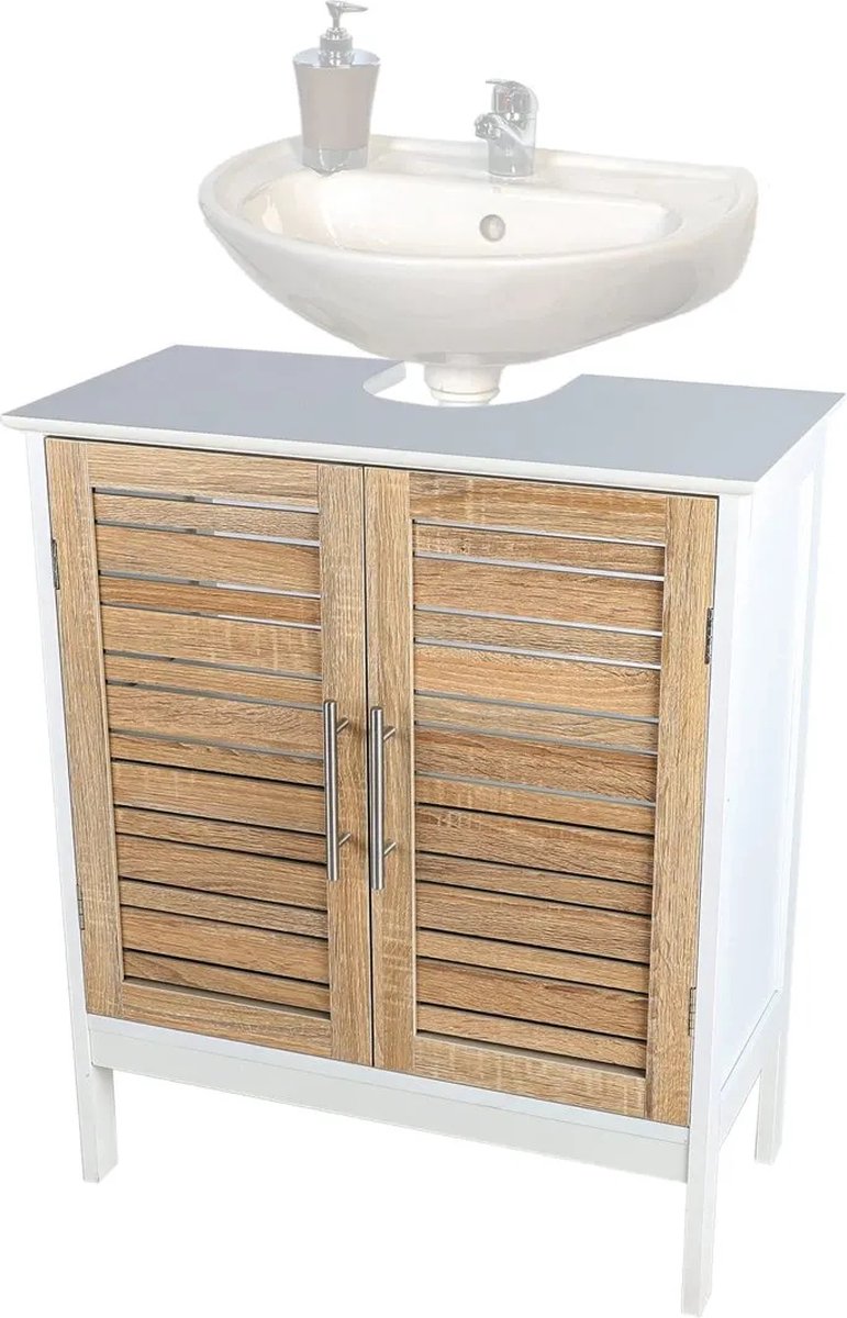 Washbasin base cabinet with recess Stockholm - White/Brown