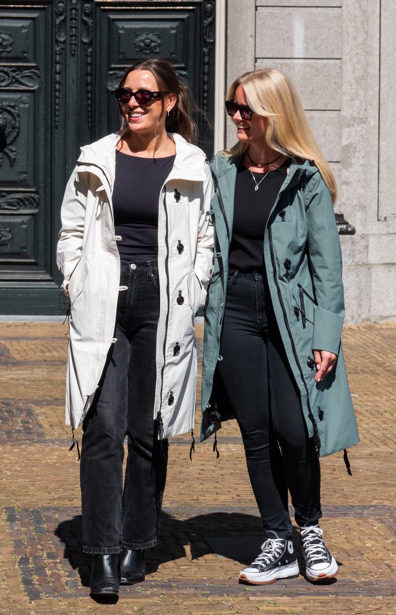 Long women's in-between jacket - Water-repellent & tailored - Sea green - Size L (40)