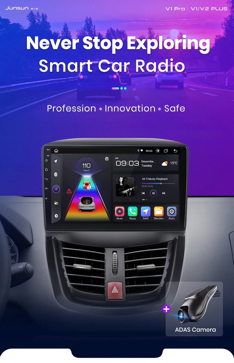 Autoradio - Android Carplay - Bluetooth Radio - Peugeot 207