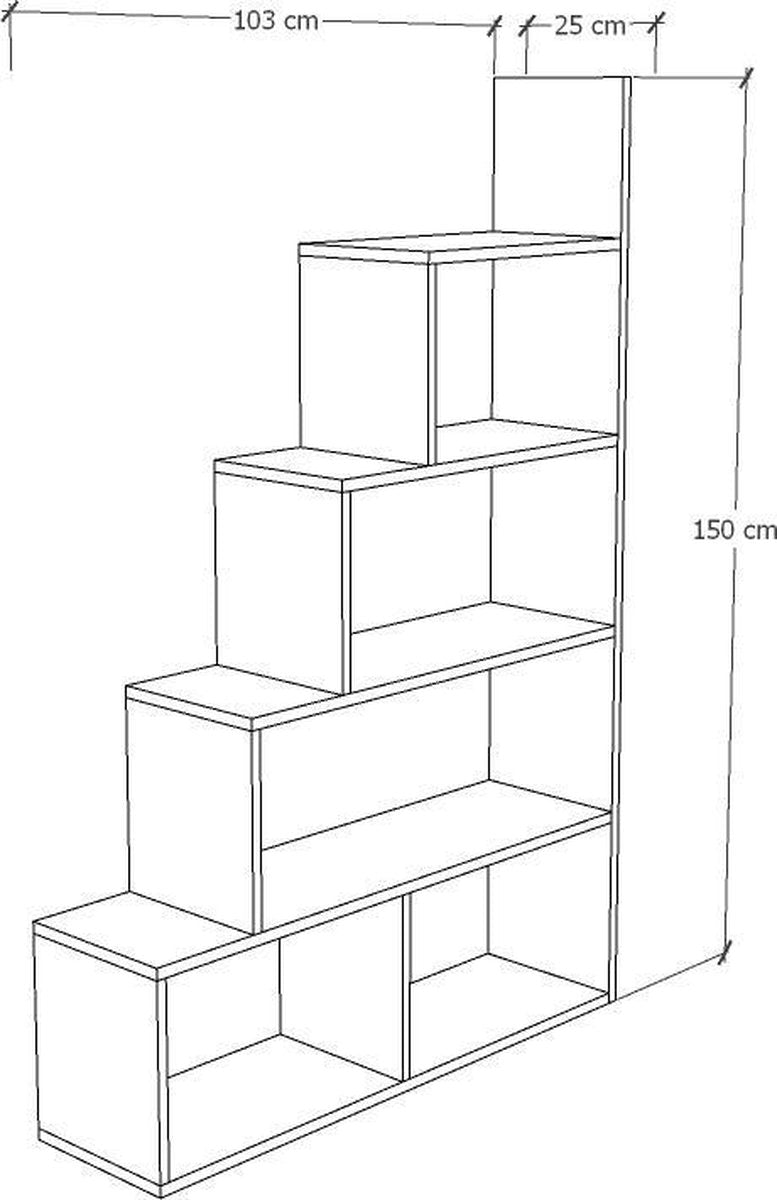 Pyramidekast - Trapkast - Open Boekenkast – 150x103x25 - ladderrek - kubusrek - vrijstaande rek - ruimteverdeler