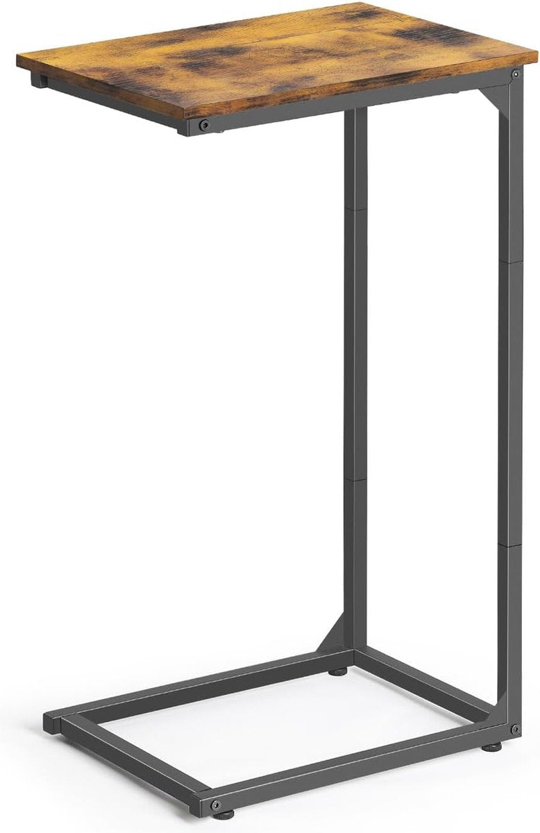 Bijzettafel voor bank, hoge slanke bijzettafel voor bank en bed, verstelbare hoogte en metalen frame, salontafel, salontafel, nachtkastje voor woonkamer, slaapkamer (bruin, hoogte 70 cm)