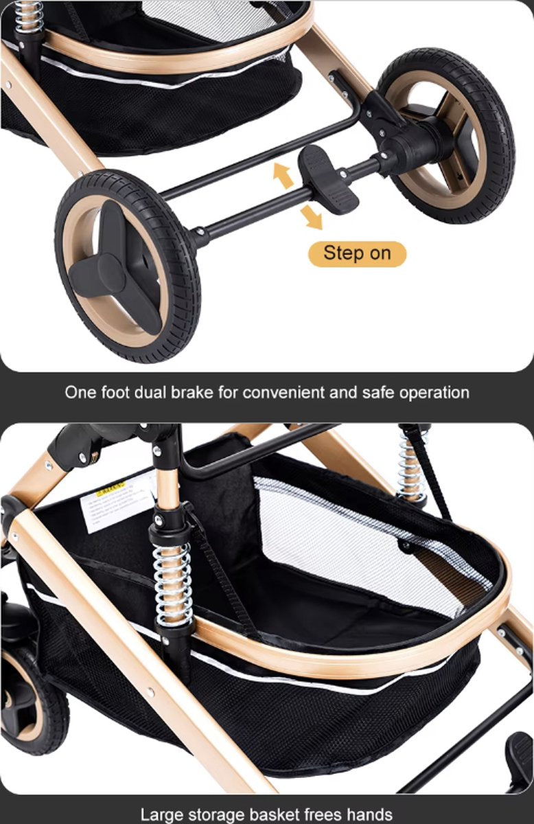 J&R Kinderwagen 3 in 1 - Kinderwagen - Bedje - Buggy - Autostoel - Opvouwbaar - Aluminium frame - Groen - Zwart