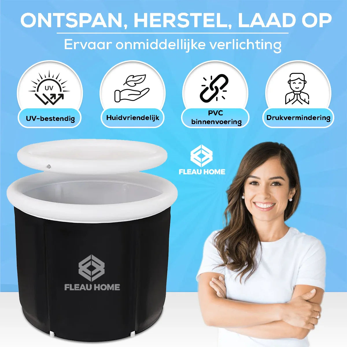 IJsbad XL - Zitbad met deksel & pomp - Ingebouwd zitkussen - Isolerend - Dompelbad - Opblaasbad - Bath Bucket - Ice Bath - Bad - Opblaasbaar - Wim Hof-methode