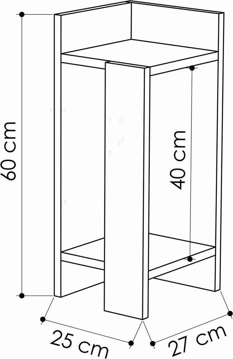 Nachtkastje Rechts - Mokka Stijl - 25x60x27cm - Melamine Afwerking