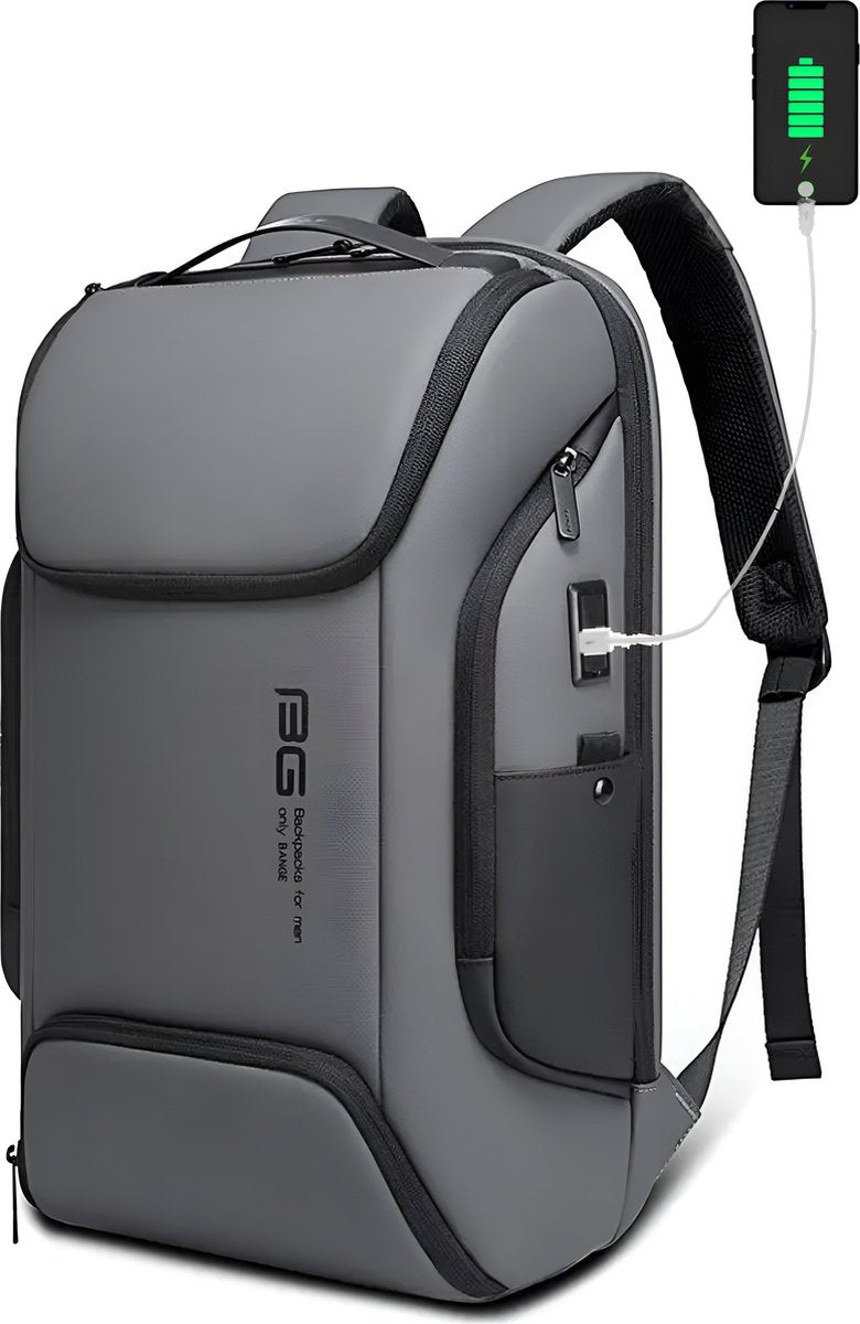 E-Shop4u - Multifunctionele USB Laptoprugzak - Waterdicht - Grote Capaciteit - Grijs - USB Oplaadfunctie