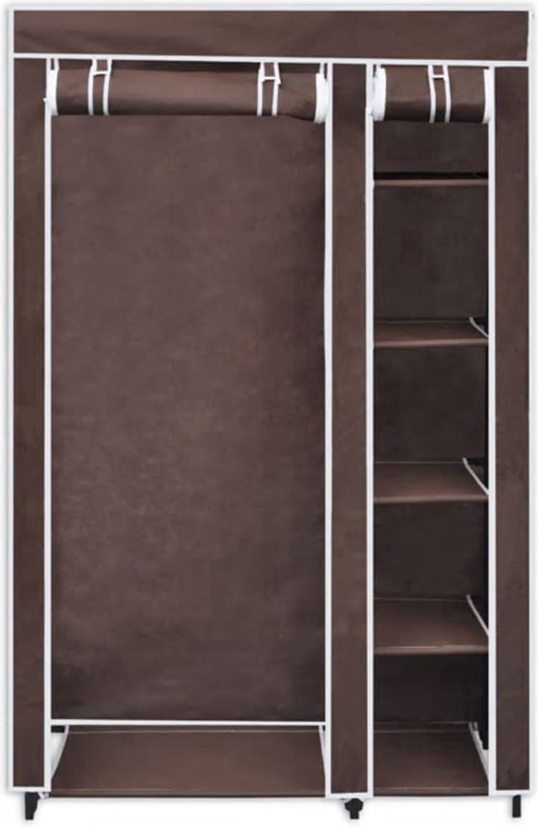 LG Life's Green Opvouwbare Kledingkast – 110x45x175CM – Kledingrek met 5 Legplanken en Ophangstang – Stoffen kledingkast – 140KG Draagvermogen – Bruin