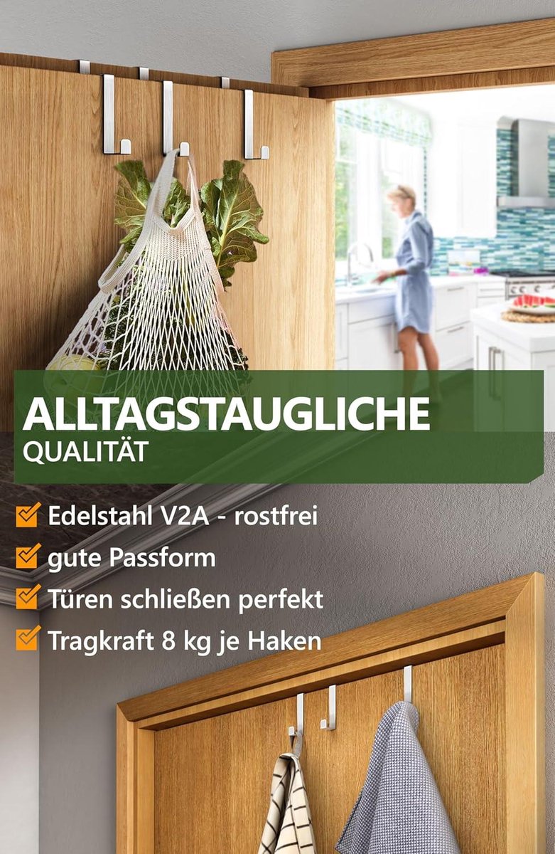 Deurhaken om op te hangen - 10 stuks roestvrij stalen kledinghaken - binnen gebruik - met vilten pads - ruimtebesparende kapstok deurkapstok opdekdeur