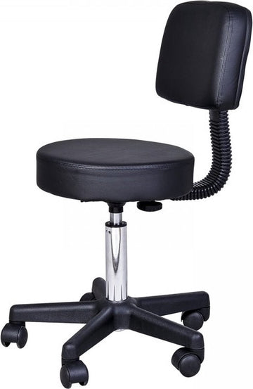 Tabouret comfort - Tabouret met rugleuning - Werkkruk - Draaikruk - Kapperskruk - In hoogte verstelbaar - Zwart
