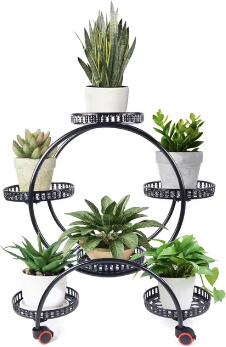 J&R Plantenrek – Metaal – 6 Lagen - zwart - planten standaard - Woondecoratie - Bloempotten - Plantentoren