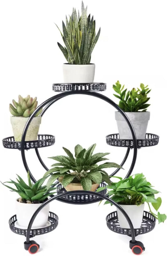 J&R Plantenrek – Metaal – 6 Lagen - zwart - planten standaard - Woondecoratie - Bloempotten - Plantentoren