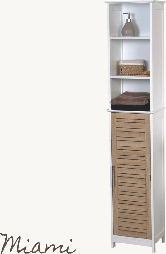 Miami - Badkamerkast - Hoge badkamerkasten - Kolomkast badkamer - Badkamermeubel - Wit/Eiken - 173 x 26 x 35 cm